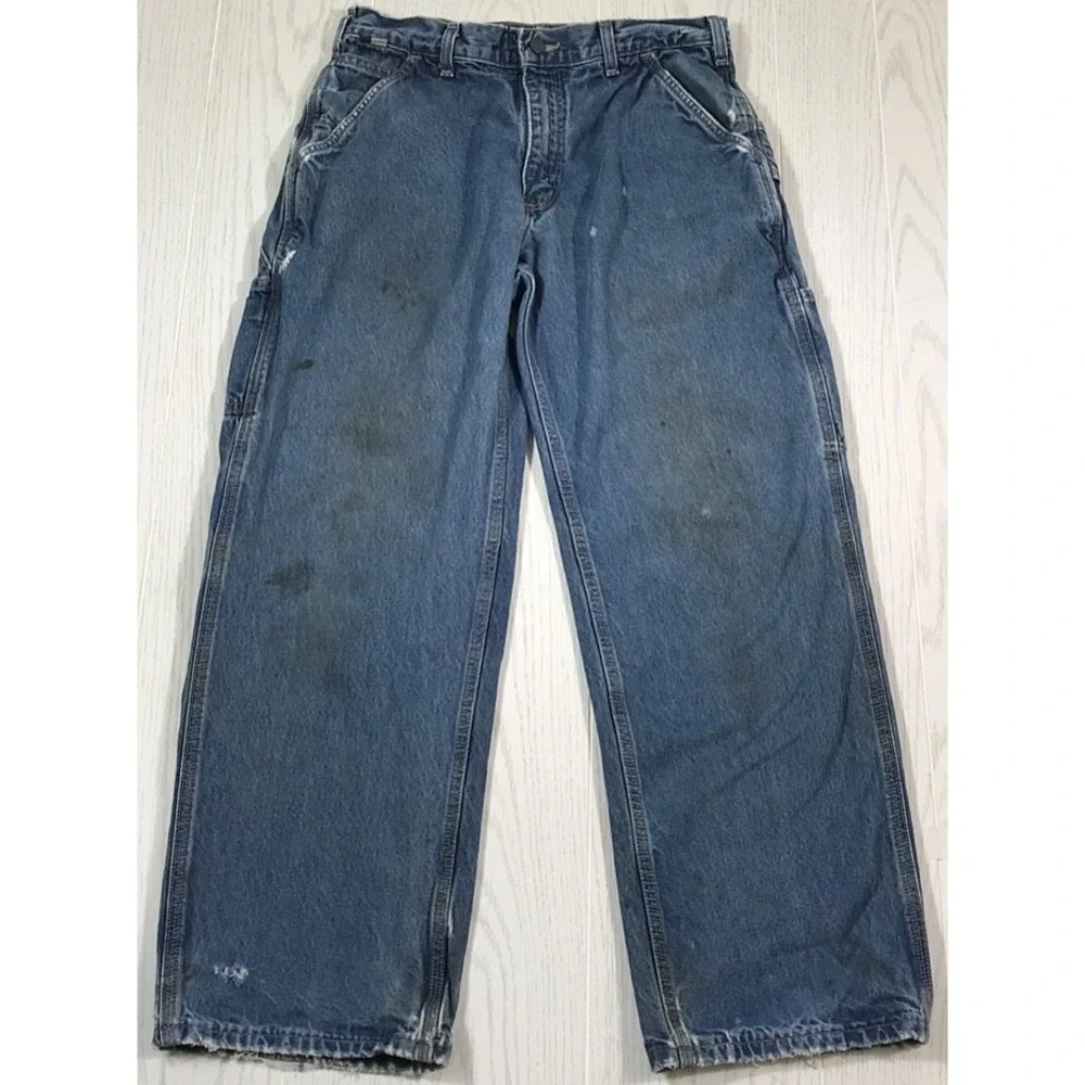 Carhartt FR Jeans Mens 30x29 Blue Flame Resistant Workwear Utility Denim Grunge